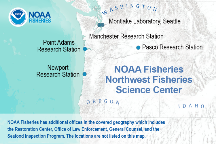 map of the laboratory and research stations of the Northwest Fisheries Science Center.